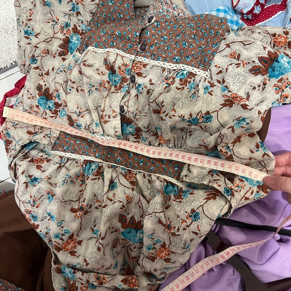 Vintage Prairie Floral Maxi Dress - Puff Sleeve Cottagecore Boho Size M Brown - Picture 7 of 8